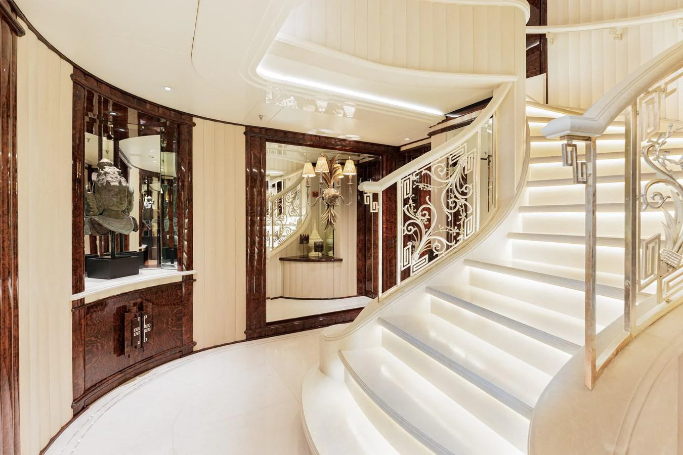 a fancy looking staircase aboard LIONESS V Yacht for Sale
