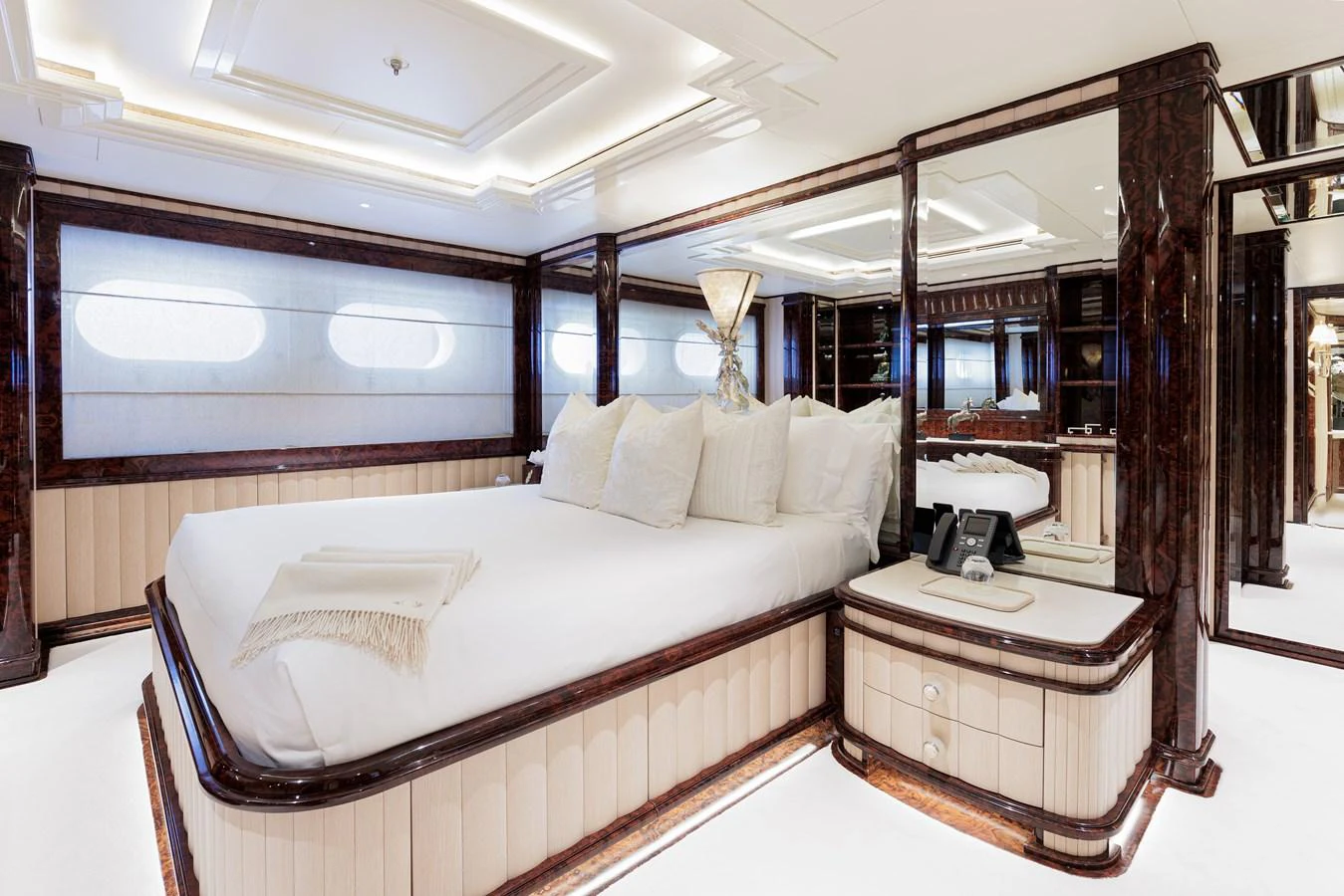 a bed in a room aboard LIONESS V Yacht for Sale