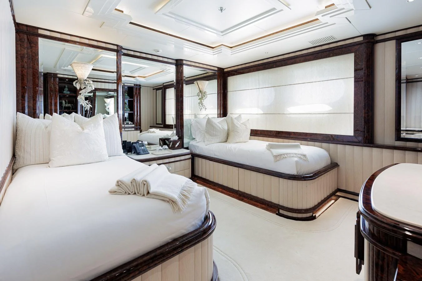 a room with two beds aboard LIONESS V Yacht for Sale