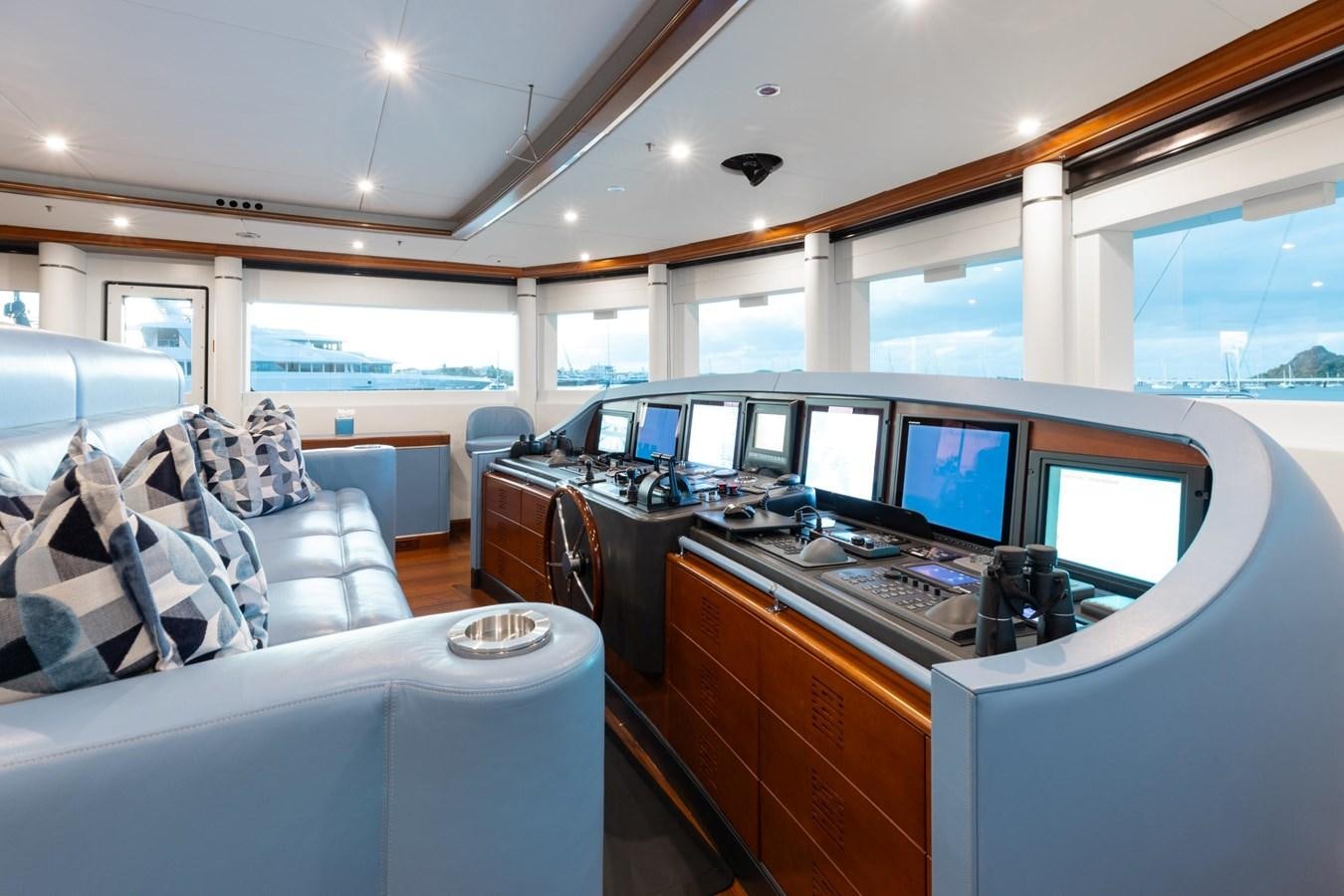 a car with a desk and a computer on it aboard LADY B Yacht for Sale