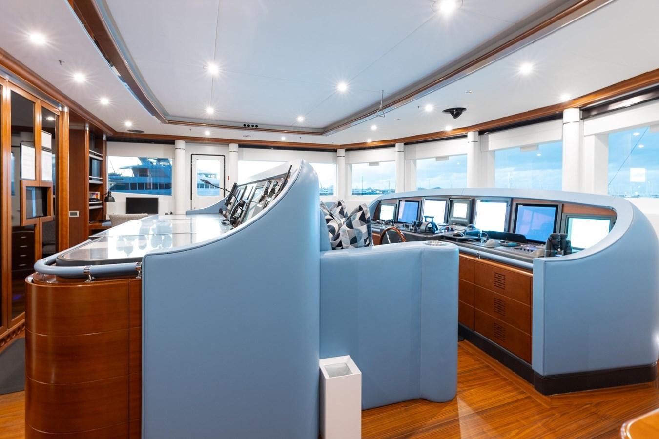a kitchen with a large island aboard LADY B Yacht for Sale