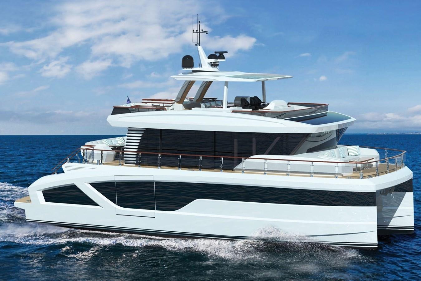 a white yacht on the water aboard 2024 LAZZARA LPC 300 Yacht for Sale