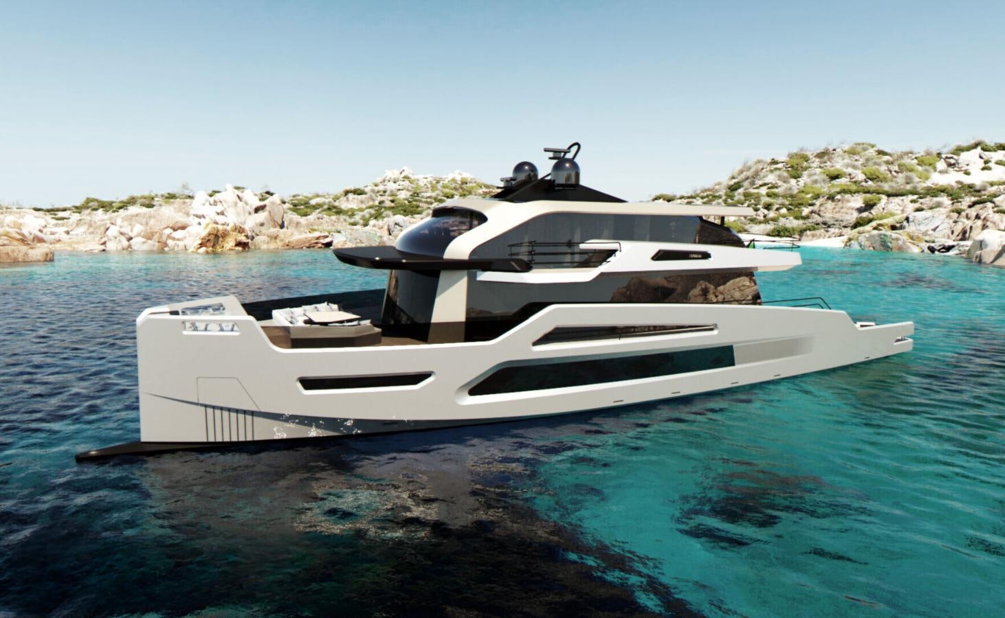 a white boat in the water aboard K+ Yacht for Sale