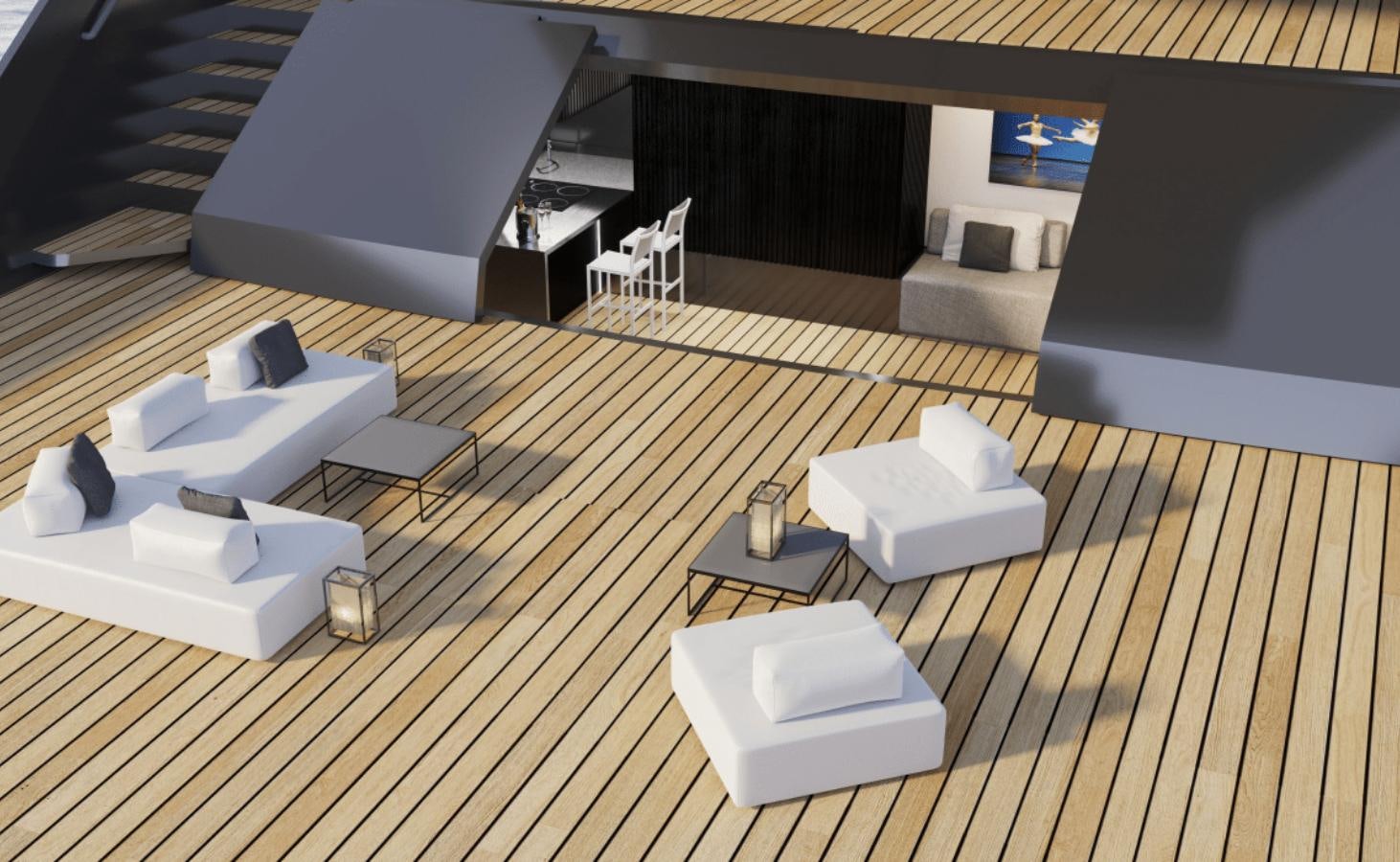 a room with a large screen aboard K+ Yacht for Sale