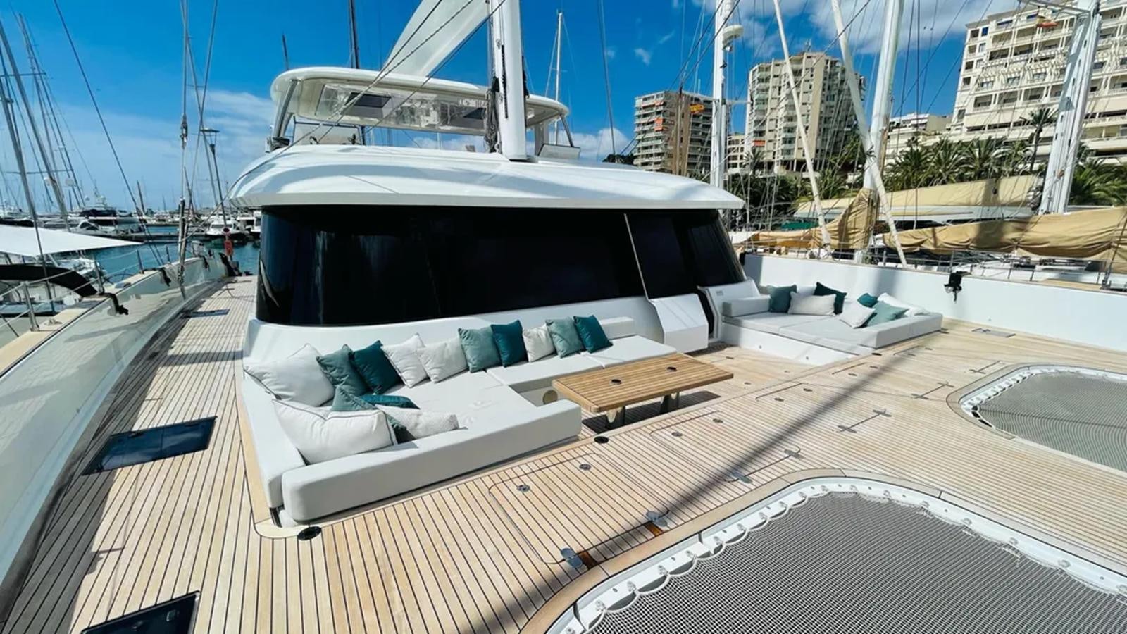 a boat on a deck aboard SEACLUSION Yacht for Sale