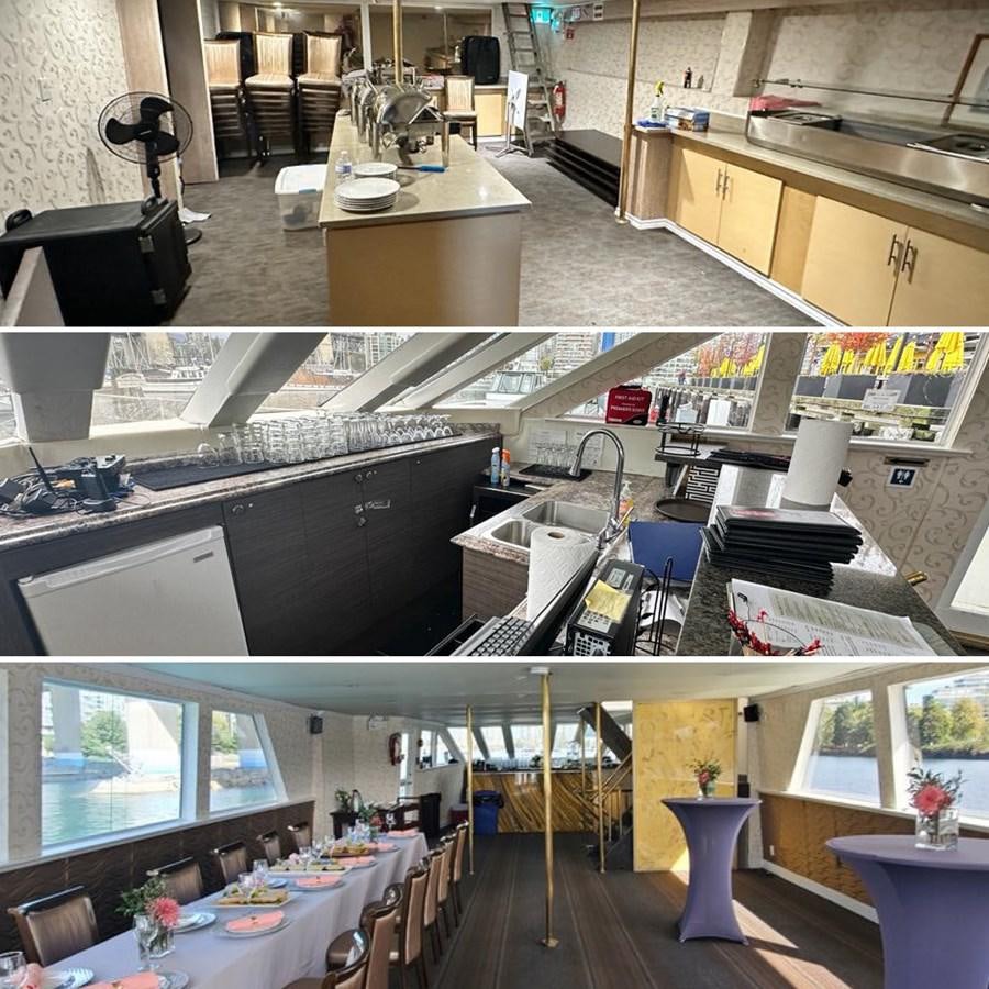 a room with tables and chairs aboard 1990 PALMER MARINE 68 Yacht for Sale