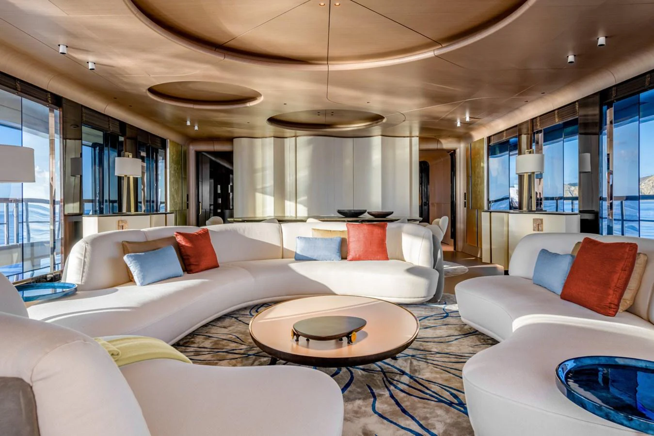 a large living room with a large window aboard CLUB M Yacht for Sale