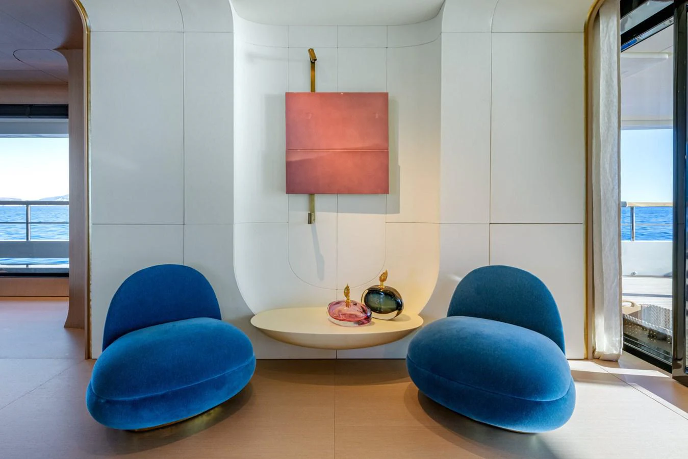 a room with a table and chairs aboard CLUB M Yacht for Sale