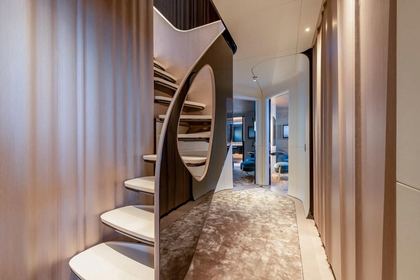 a hallway with a carpet aboard CLUB M Yacht for Sale