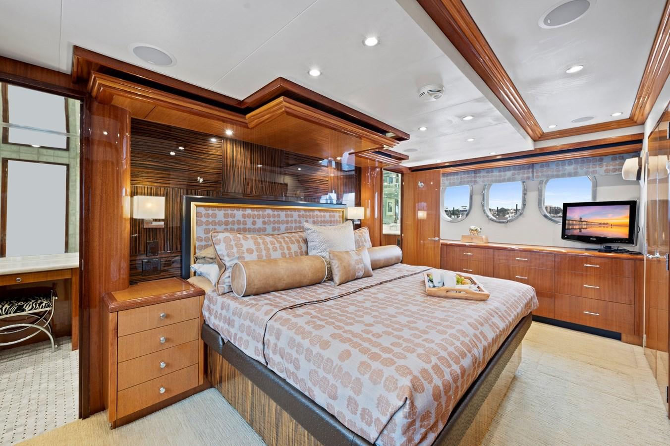 a large bedroom with a large bed aboard ENDLESS SUMMER Yacht for Sale