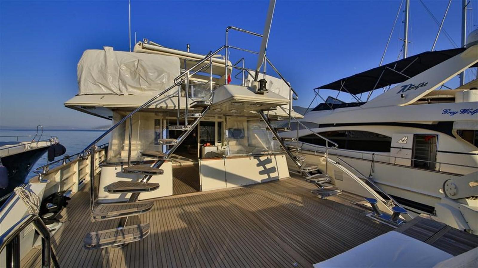a boat docked at a pier aboard AGARTHA Yacht for Sale