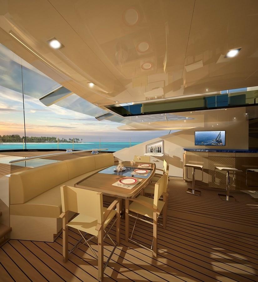 a room with tables and chairs aboard SYNERGY Yacht for Sale