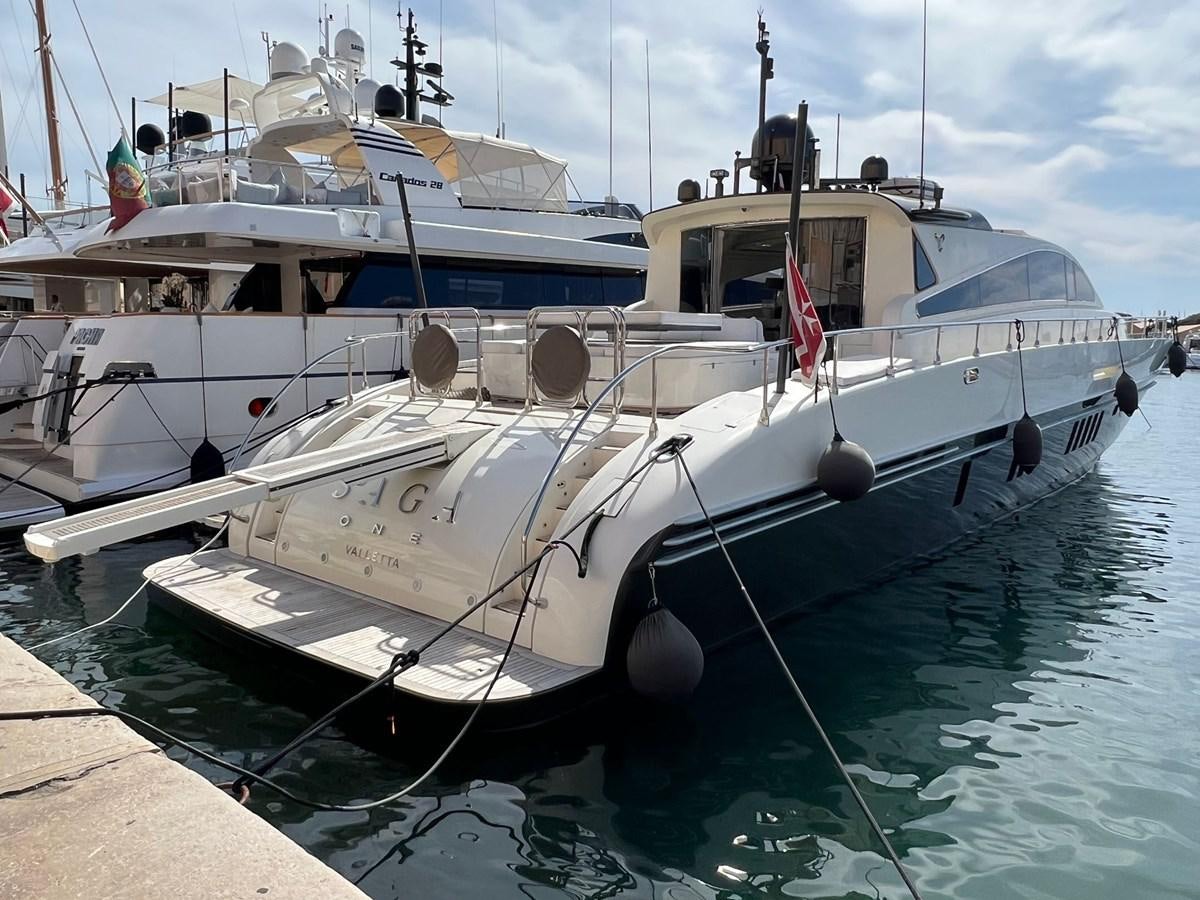 a boat docked at a pier aboard SAGA ONE Yacht for Sale