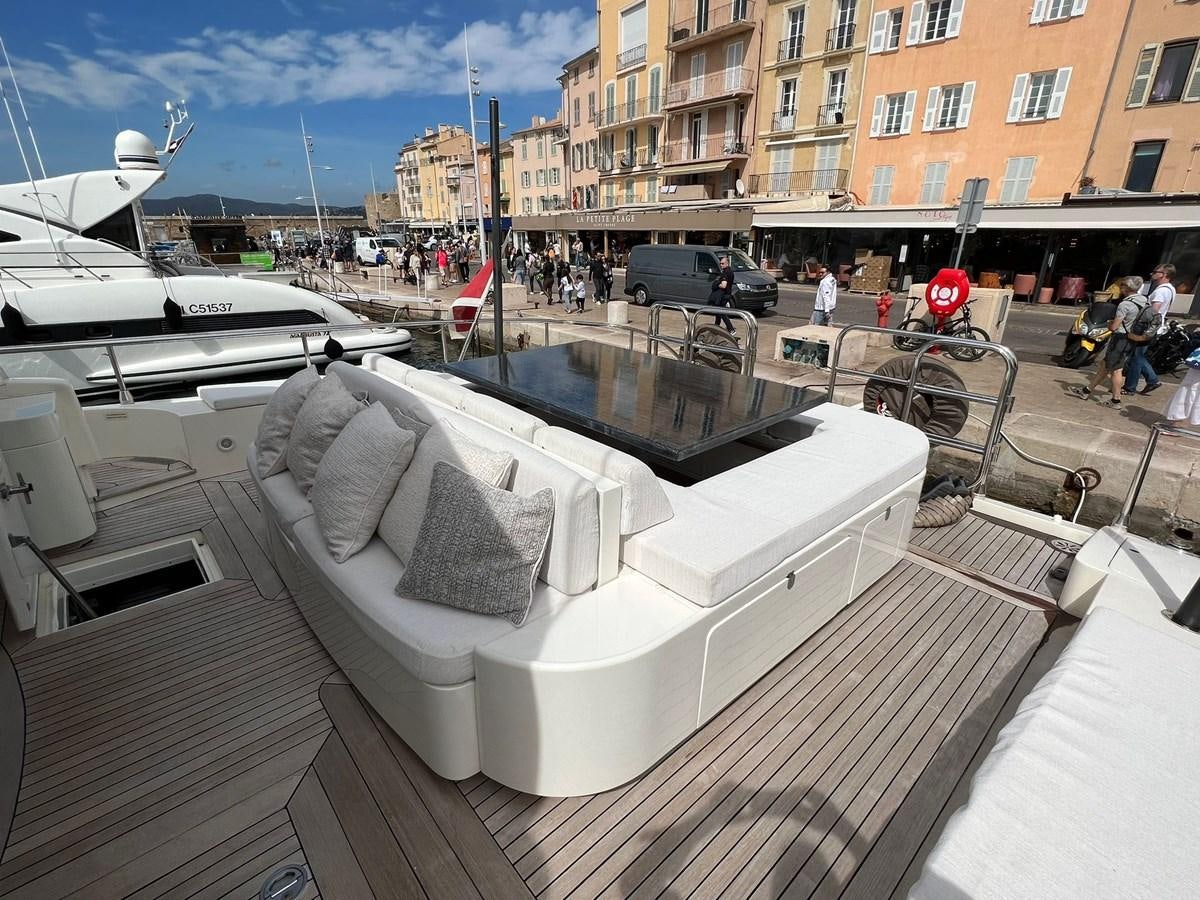 a bench on a boat aboard SAGA ONE Yacht for Sale
