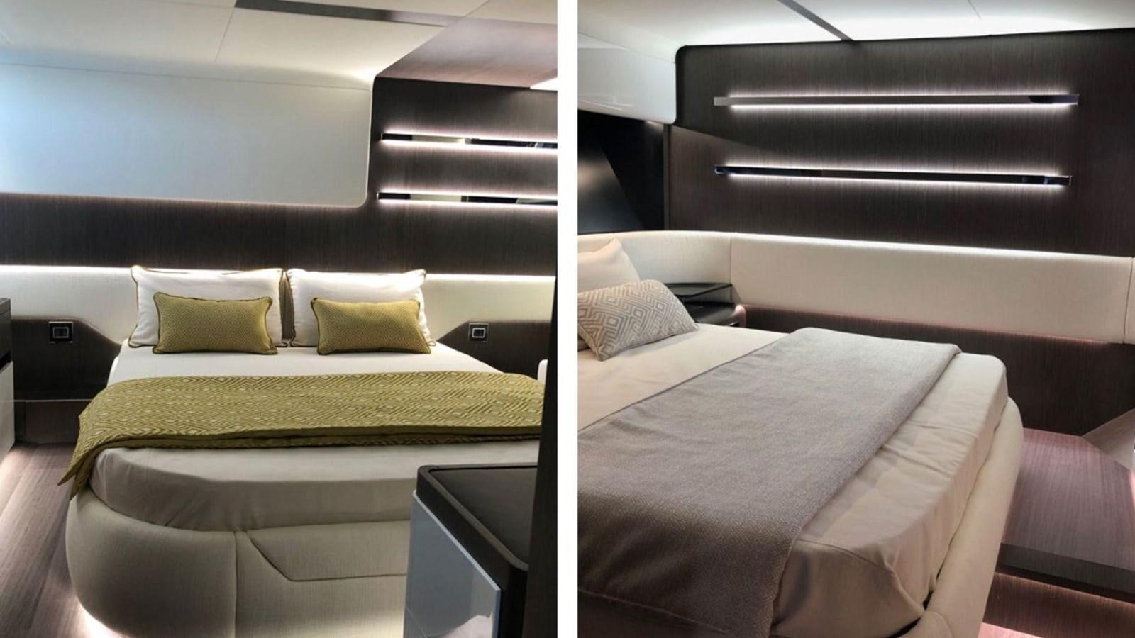 a couple of beds in a room aboard IN SIX Yacht for Sale