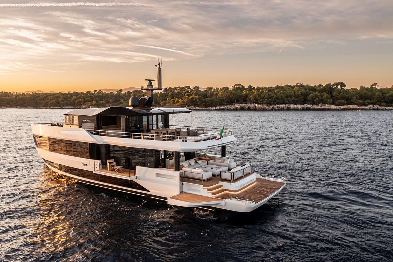 a boat on the water aboard ARCADIA 96 Yacht for Sale