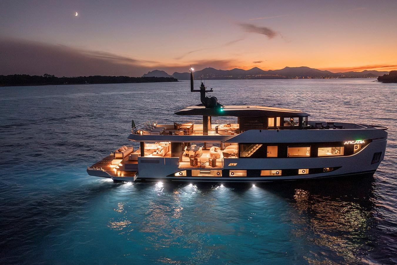 a boat on the water aboard ARCADIA 96 Yacht for Sale