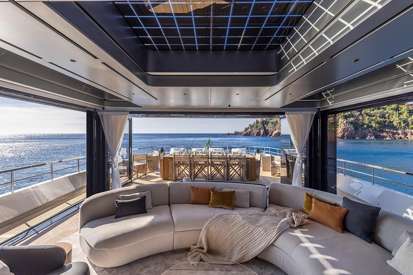 a couch on a boat aboard ARCADIA 96 Yacht for Sale