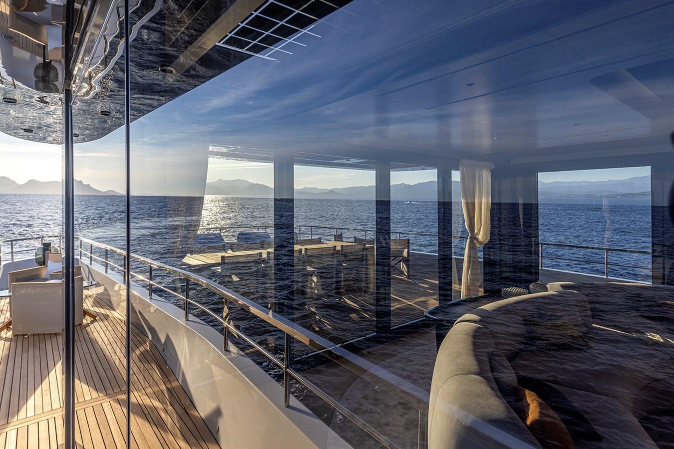 a balcony with a view of the ocean aboard ARCADIA 96 Yacht for Sale