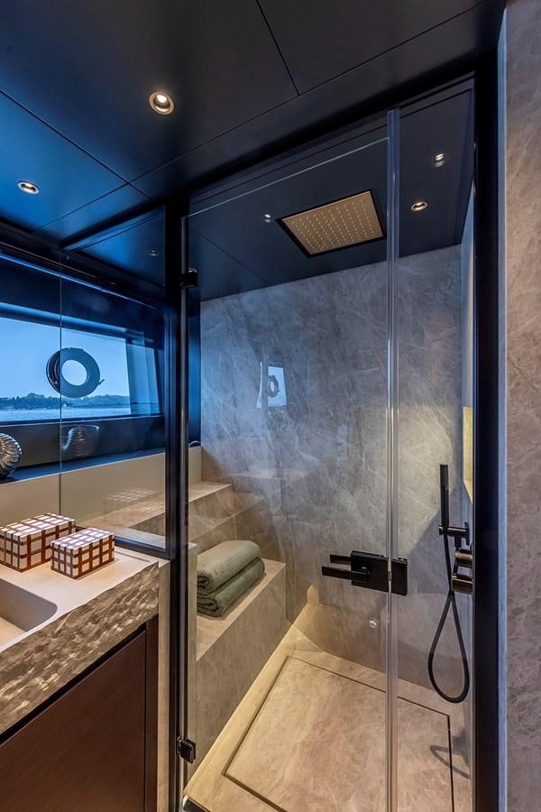 a shower unit in a bathroom aboard ARCADIA 96 Yacht for Sale