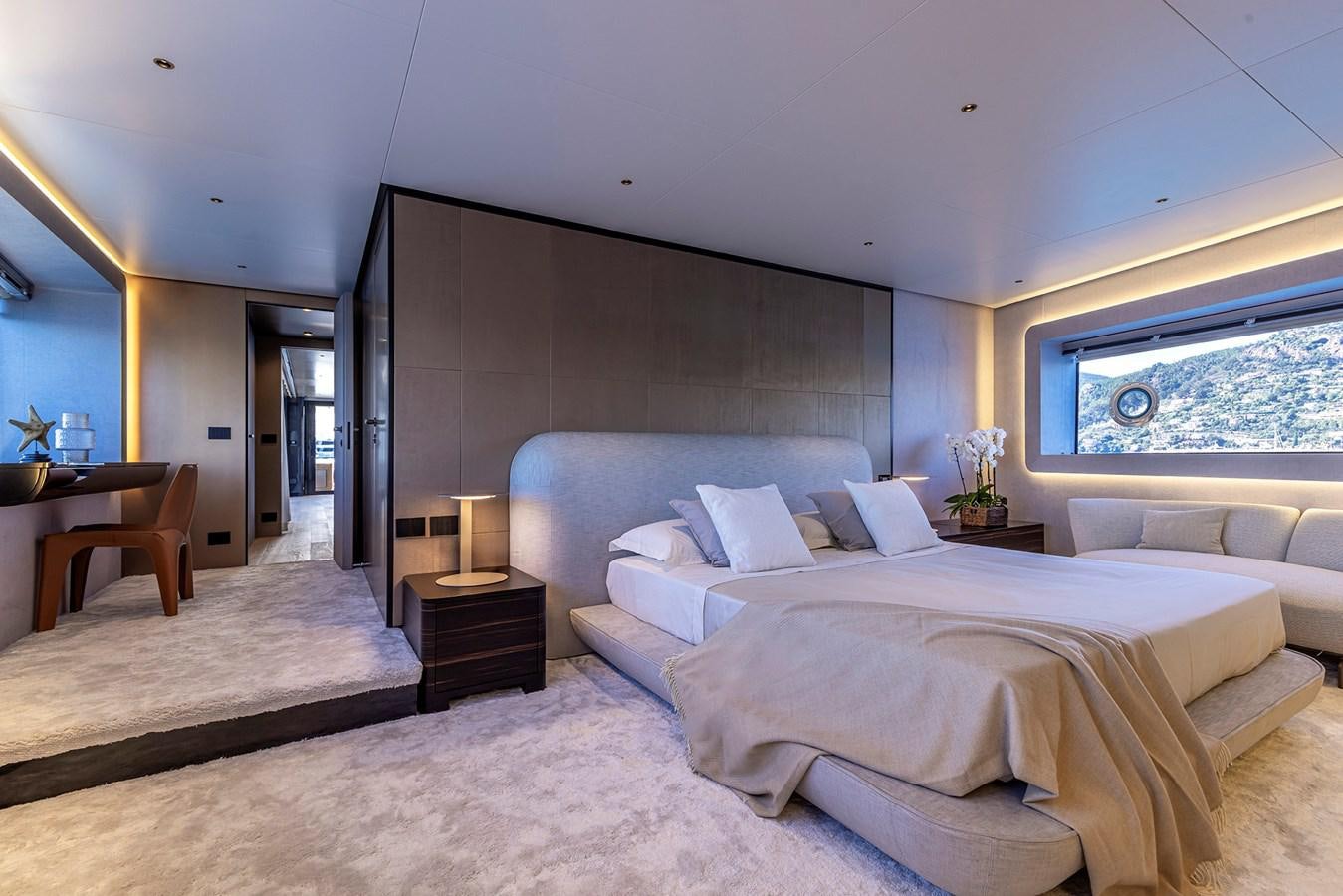 a room with two beds aboard ARCADIA 96 Yacht for Sale