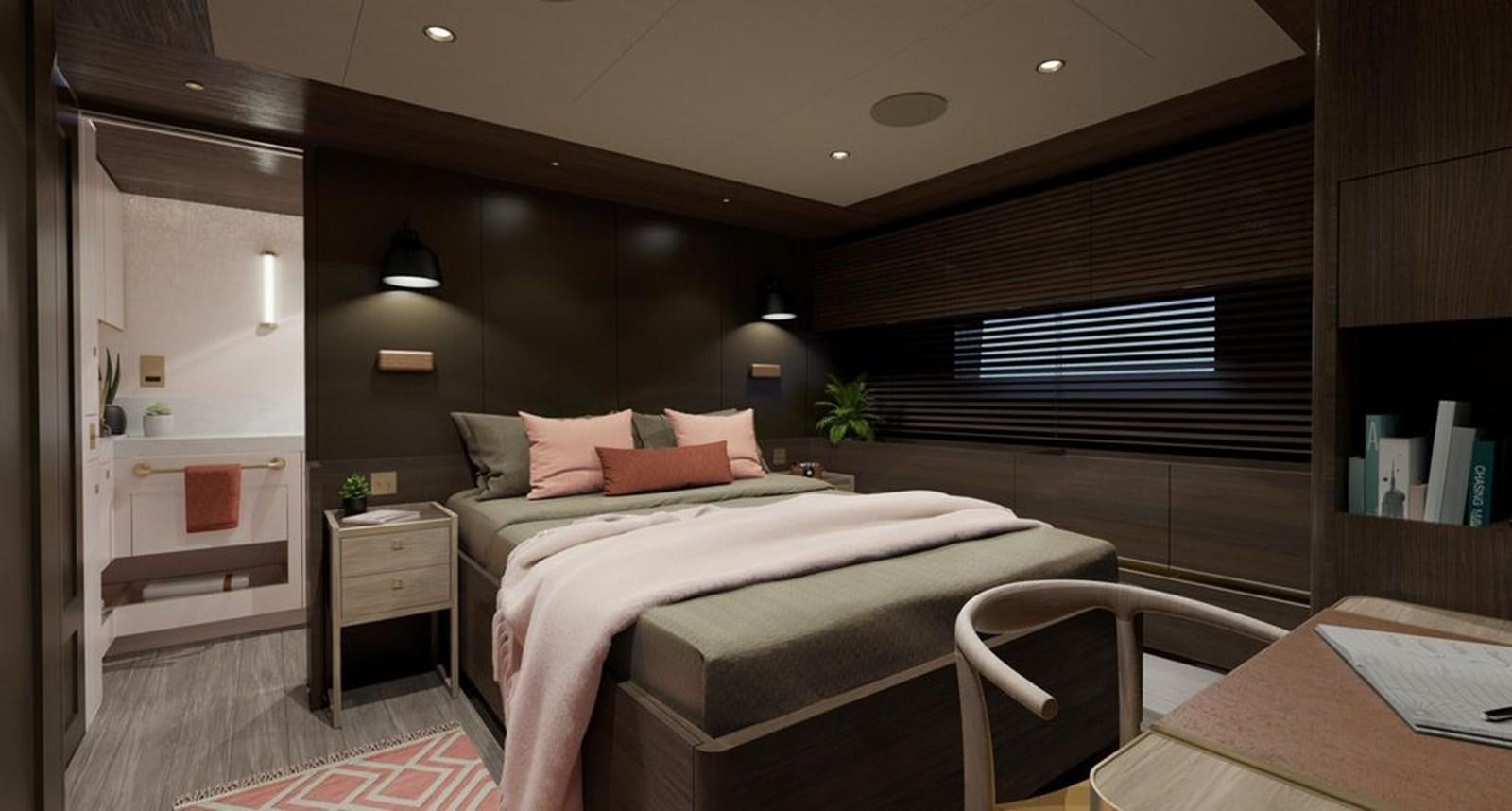a room with a bed and a desk aboard 2024 ARKSEN 85 Yacht for Sale