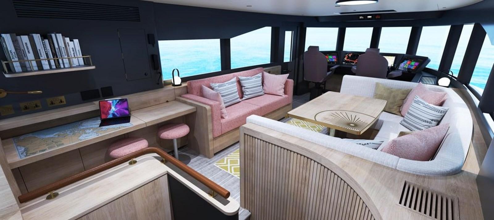 a room with beds and a table aboard 2024 ARKSEN 85 Yacht for Sale