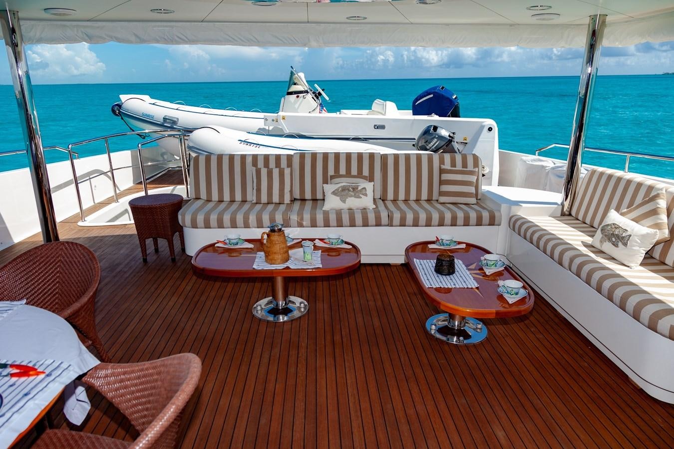 a boat on a deck aboard SUNRISE Yacht for Sale
