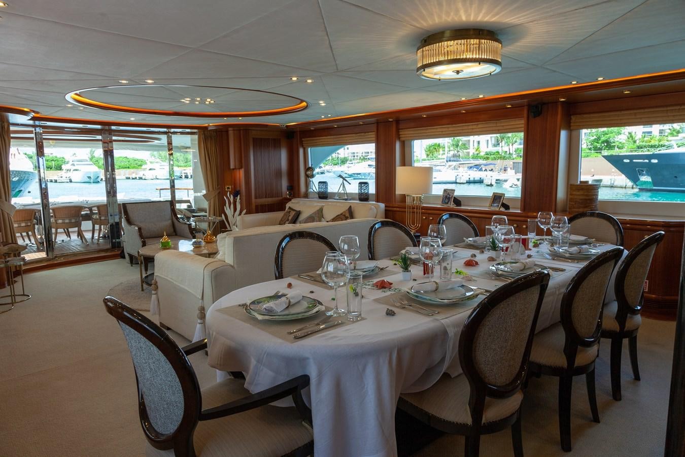 a dining room with a large table aboard SUNRISE Yacht for Sale