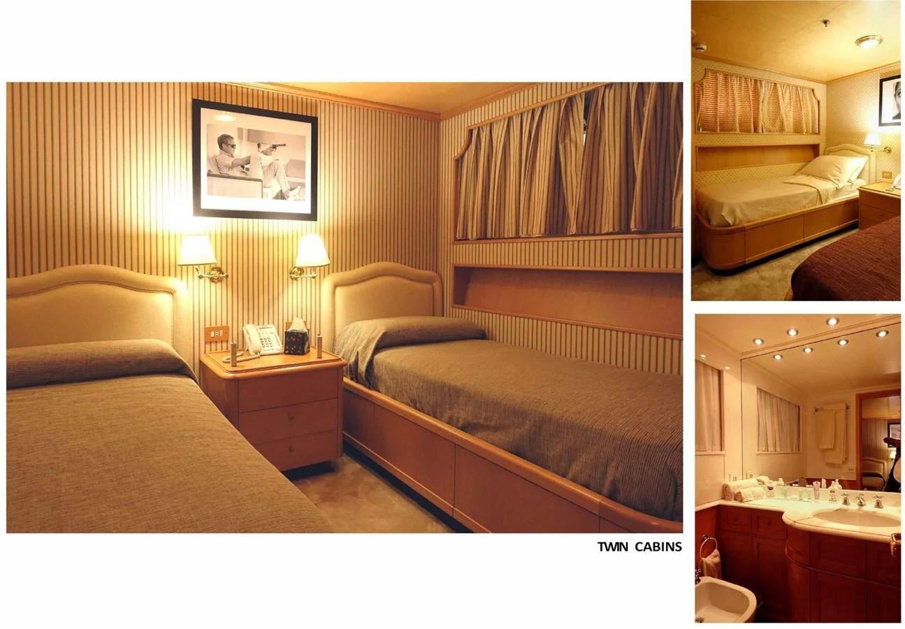 a collage of a bedroom aboard SPYK Yacht for Sale