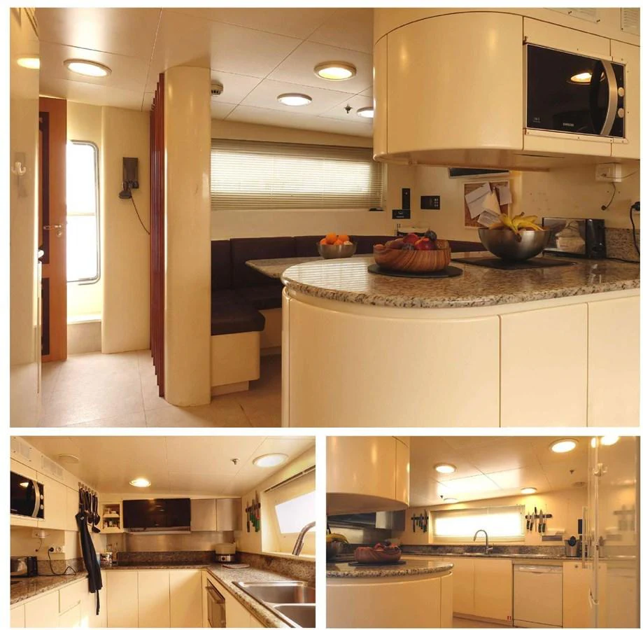 a kitchen with a countertop aboard SPYK Yacht for Sale