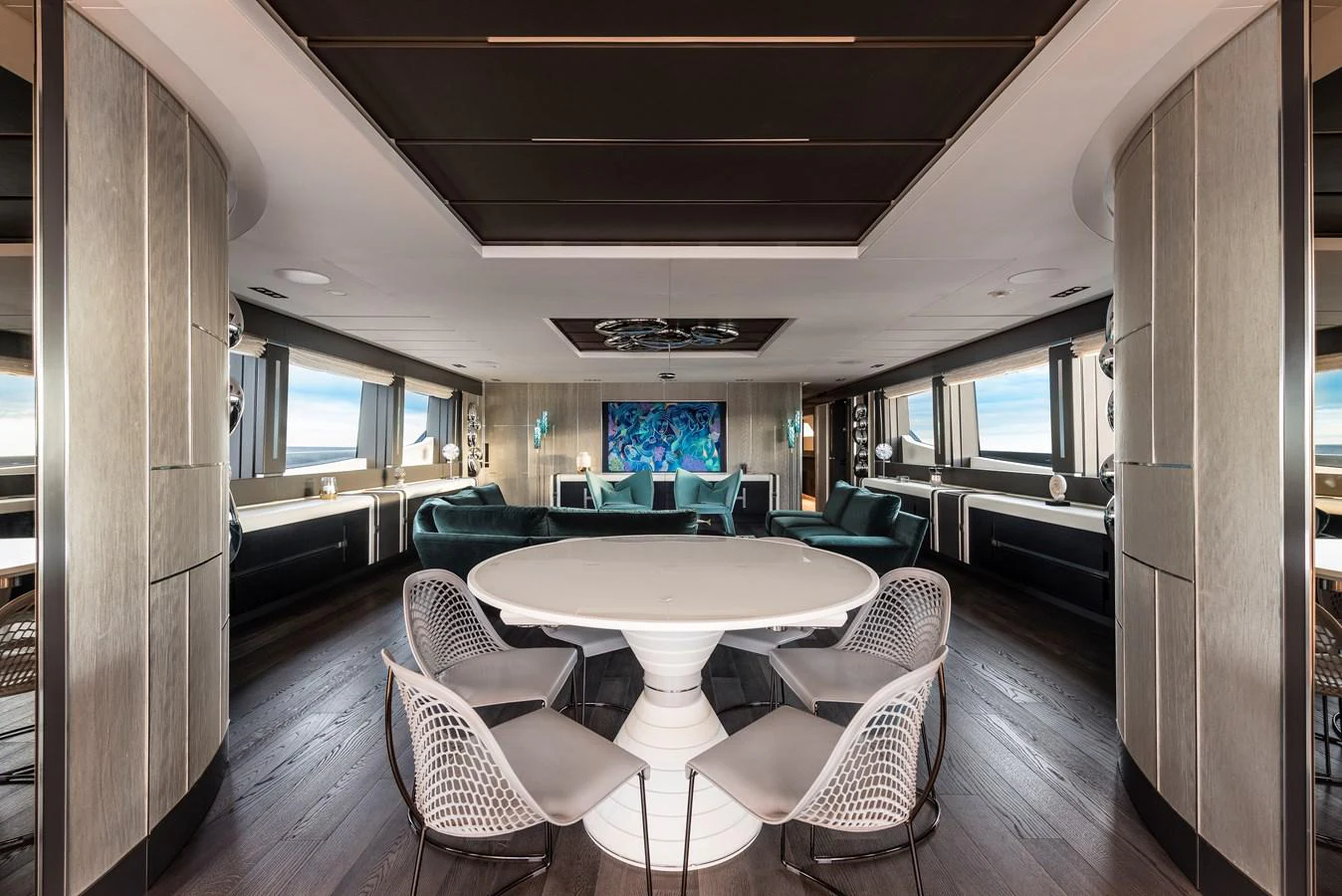 a table and chairs in a room aboard CHORUSLINE Yacht for Sale