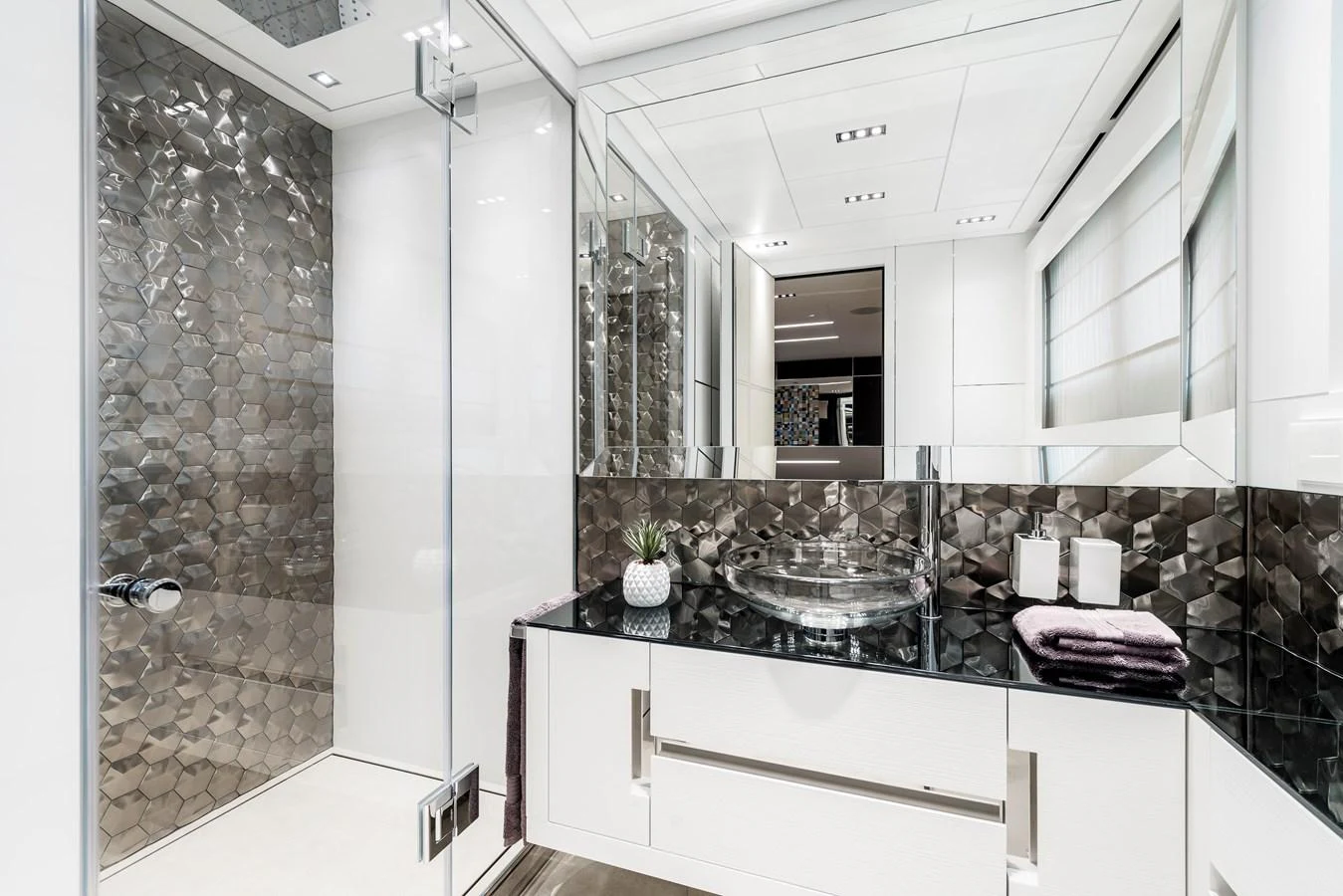 a bathroom with a marble counter top aboard CHORUSLINE Yacht for Sale