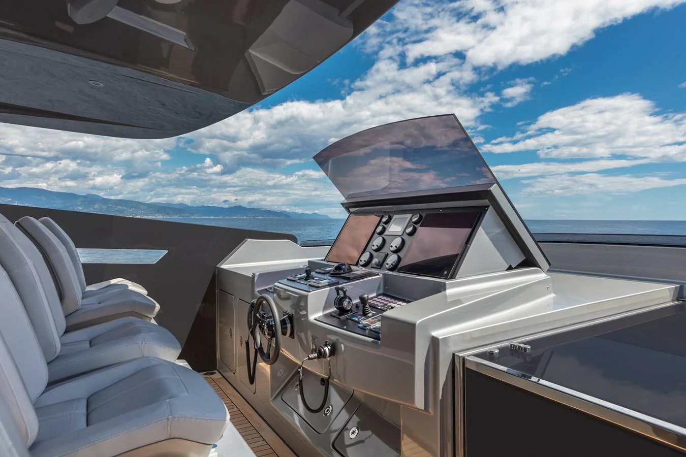 a space ship with a satellite dish aboard CHORUSLINE Yacht for Sale