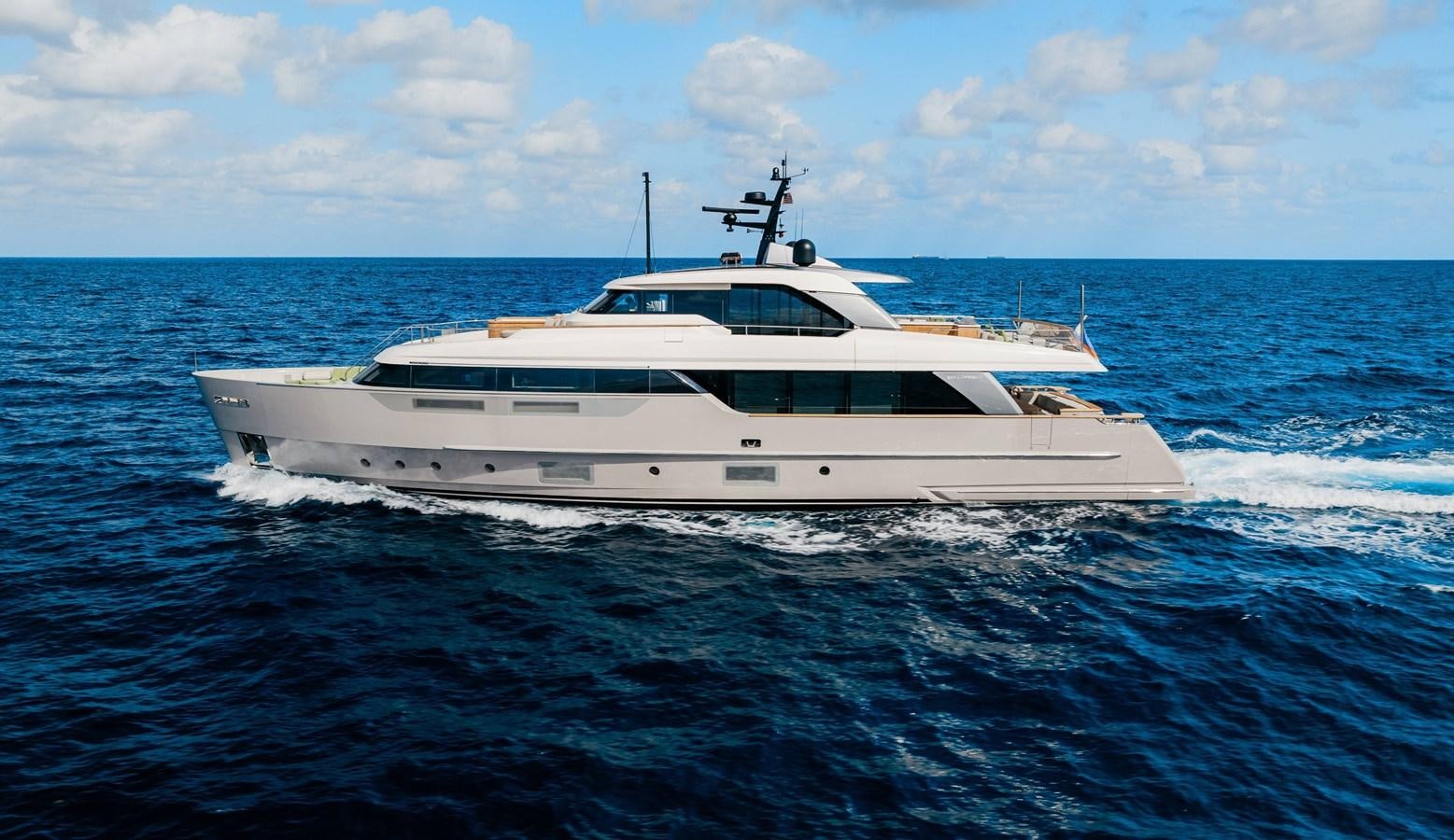 a white yacht in the ocean aboard PEARL Yacht for Sale