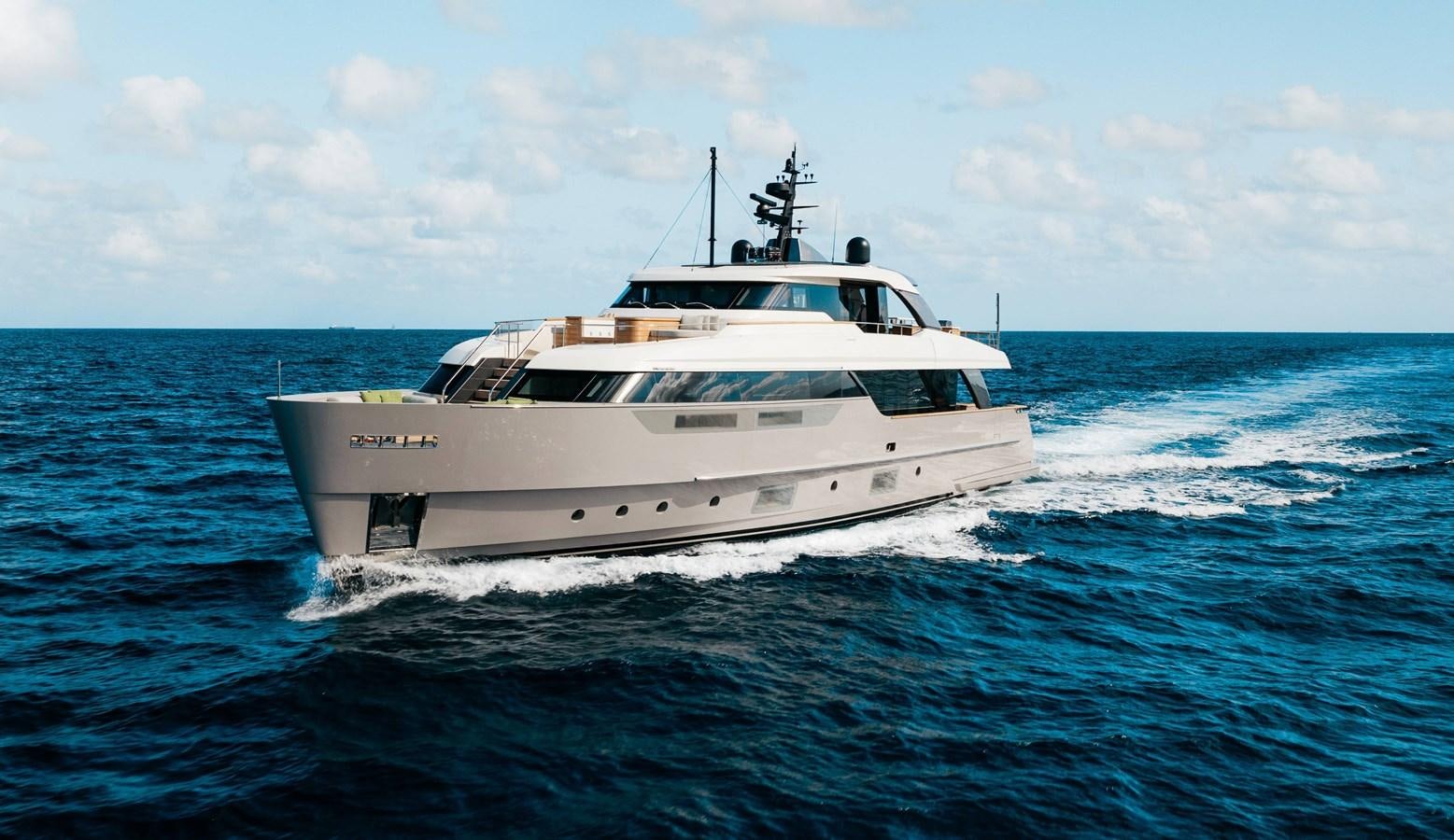 a white yacht in the water aboard PEARL Yacht for Sale