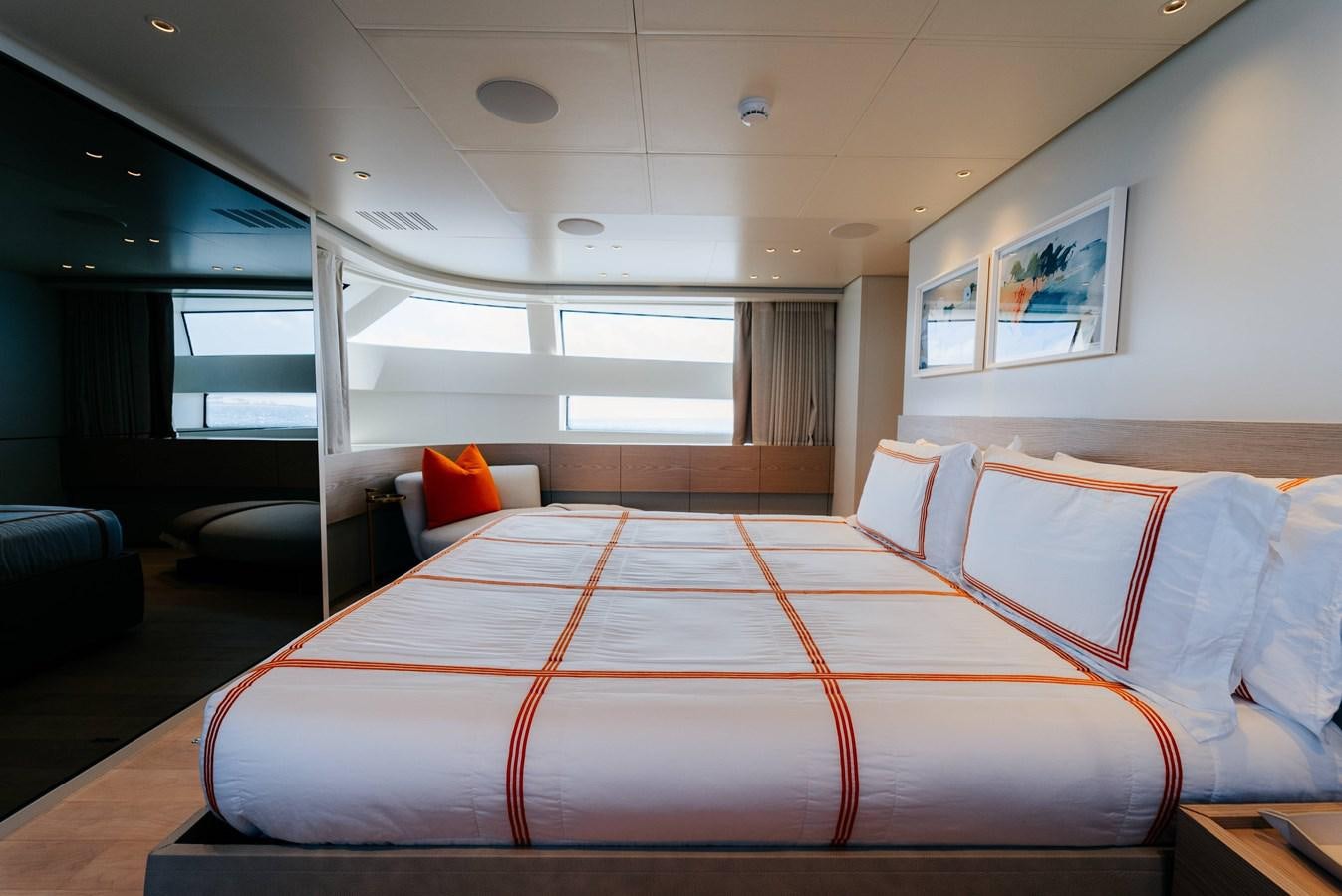 a bed in a room aboard PEARL Yacht for Sale