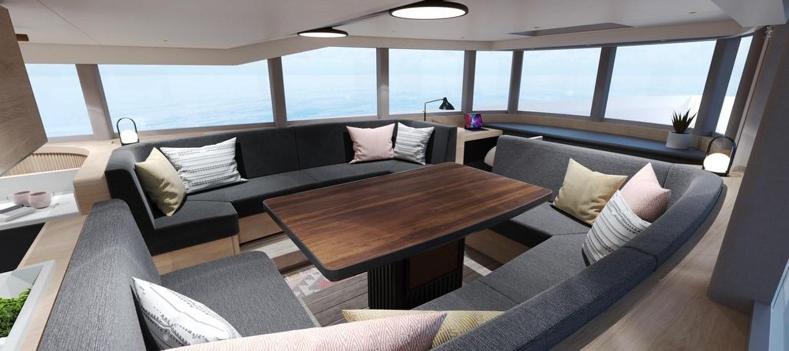 a large living room with a large window aboard 2024 ARKSEN 85 - SEATTLE Yacht for Sale
