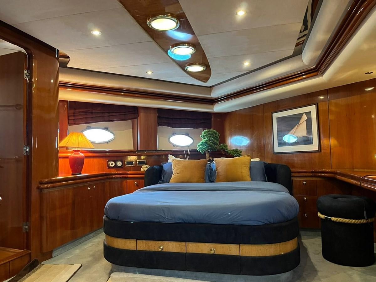 a large bed in a room aboard ARTENGO Yacht for Sale