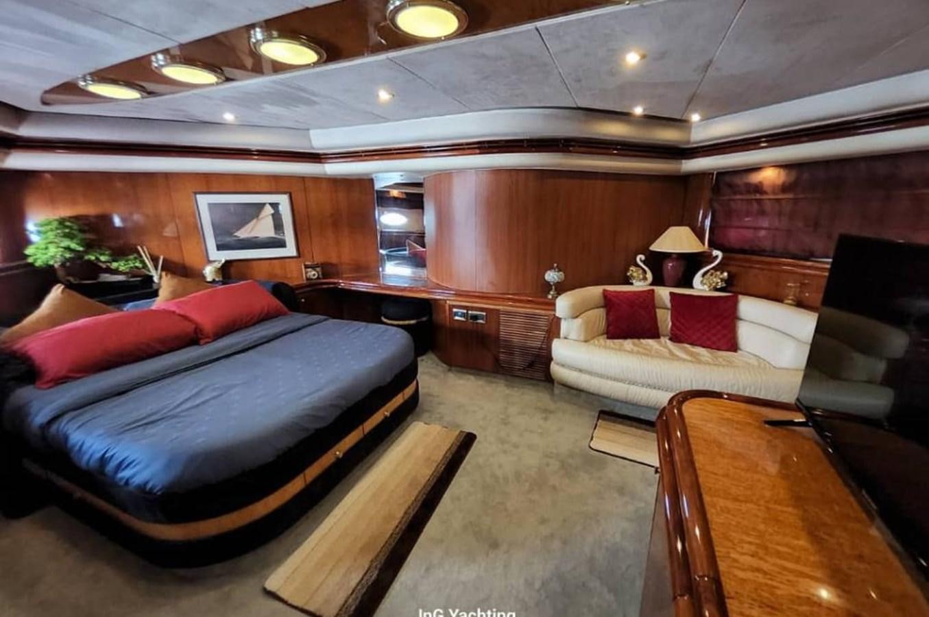 a living room with leather couches aboard ARTENGO Yacht for Sale