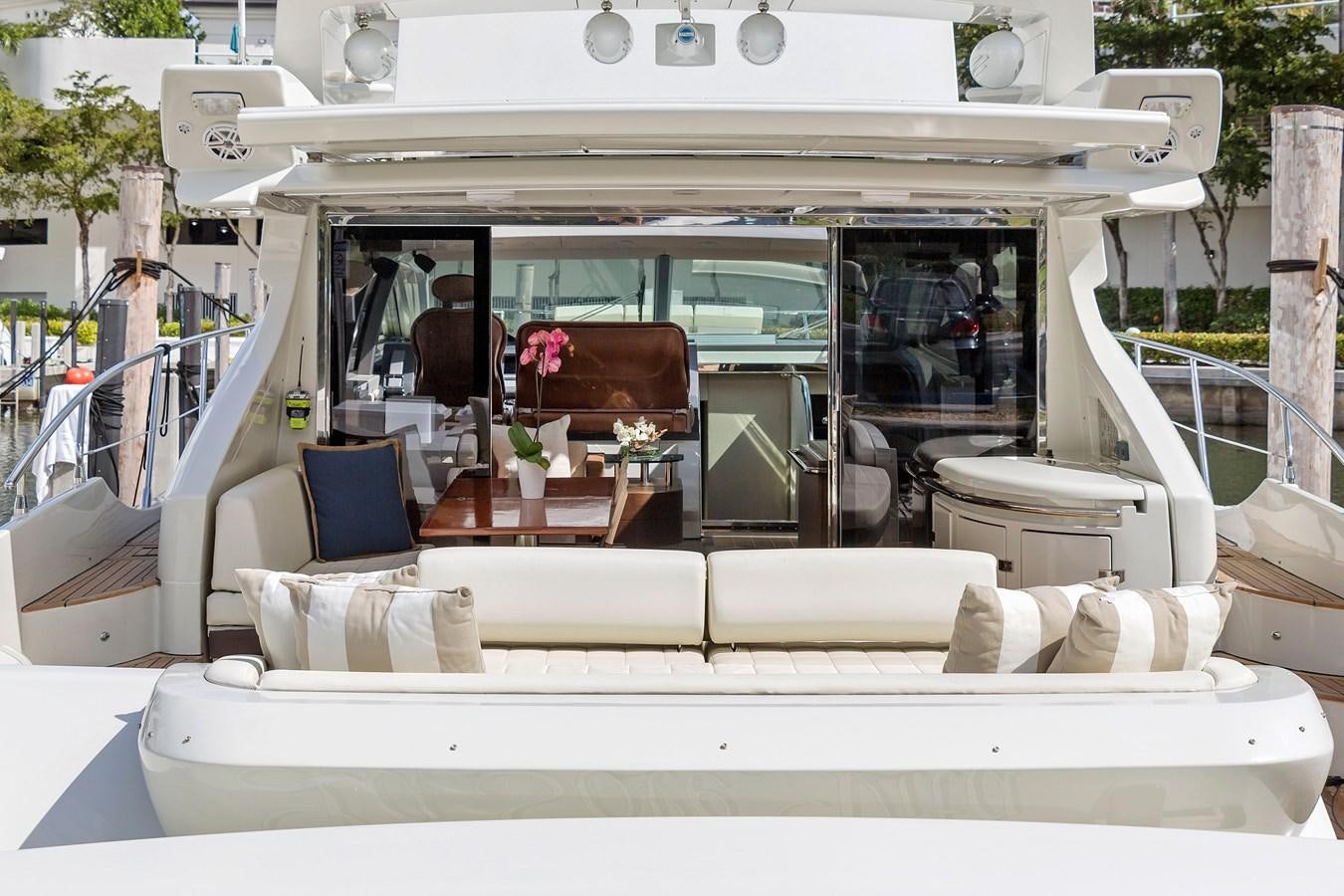 a white couch in a boat aboard BLIND SQUIRREL Yacht for Sale