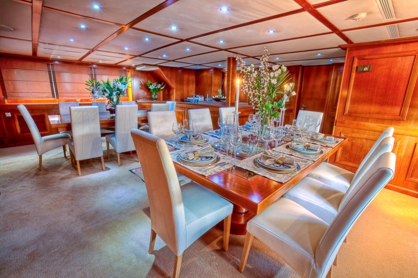 a large room with tables and chairs aboard SANSSOUCI STAR Yacht for Sale