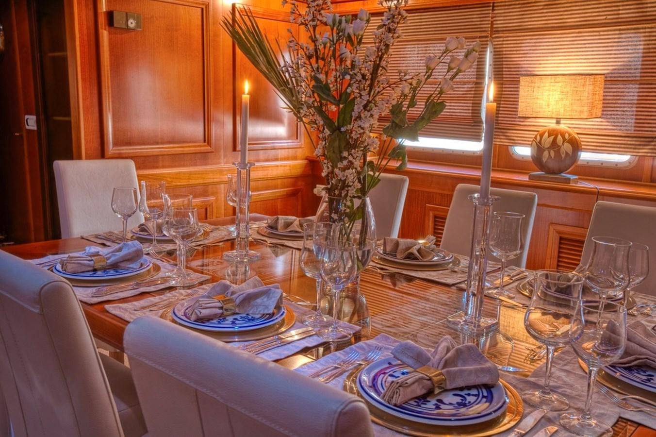 a table set with plates and glasses aboard SANSSOUCI STAR Yacht for Sale