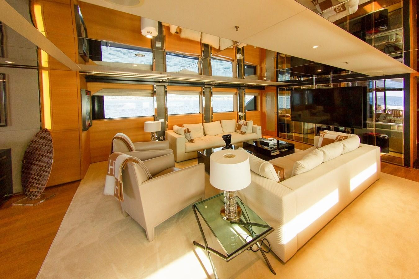 a living room with a large window aboard DARLING Yacht for Sale