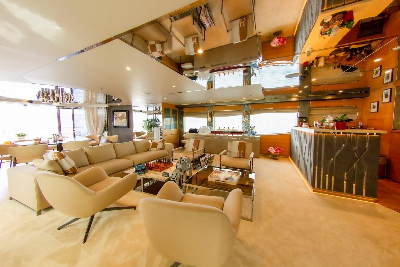 a room with a couch and a table aboard DARLING Yacht for Sale