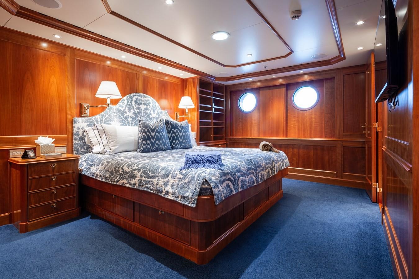 a bed in a room aboard CUPANI Yacht for Sale