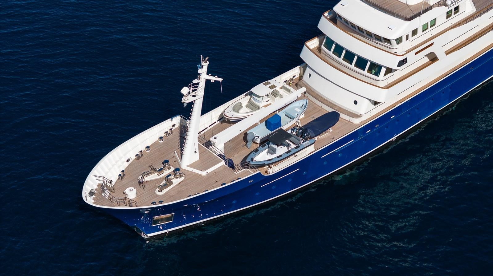 a large white boat with a satellite on it aboard CUPANI Yacht for Sale