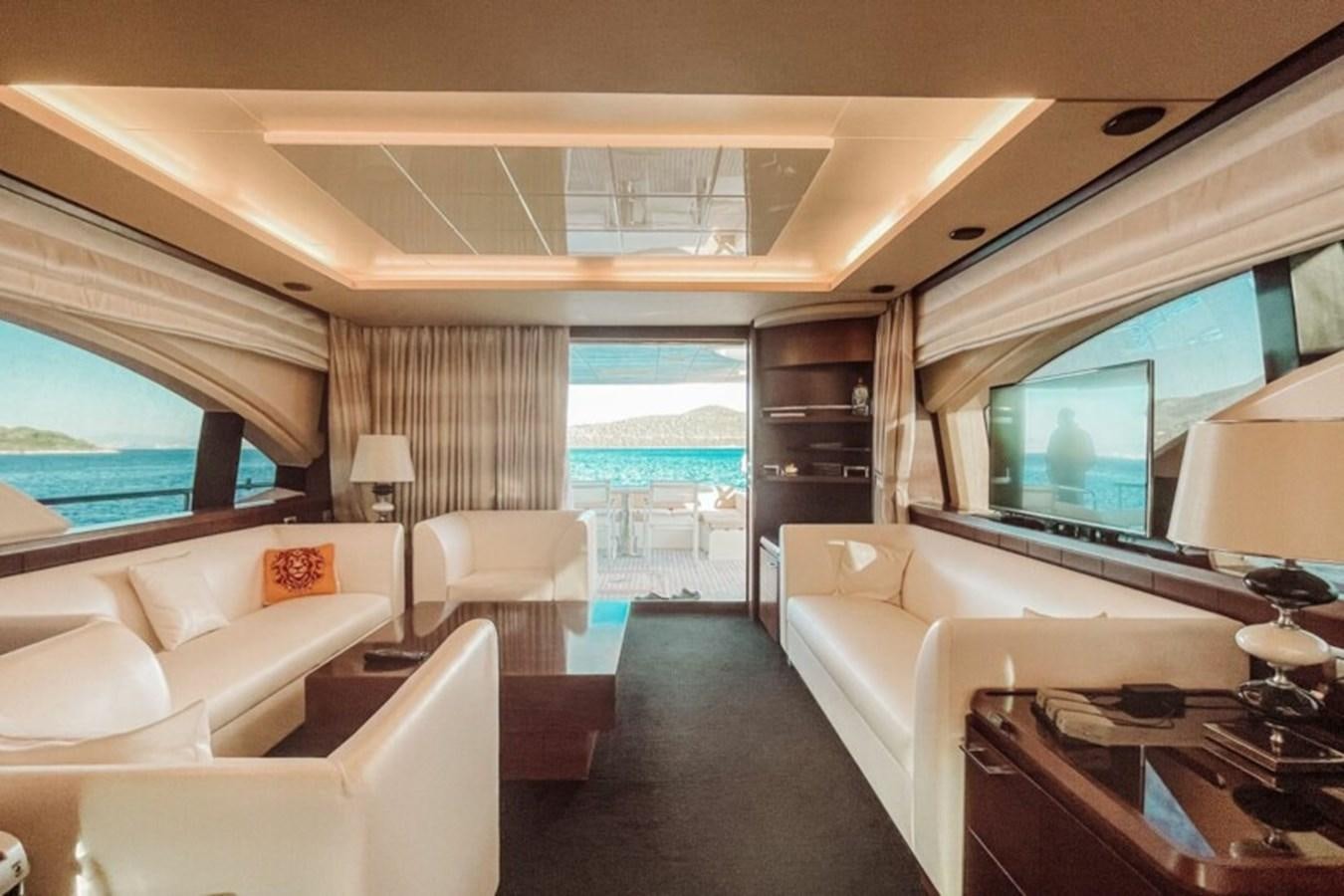 a living room with a large television aboard C Yacht for Sale