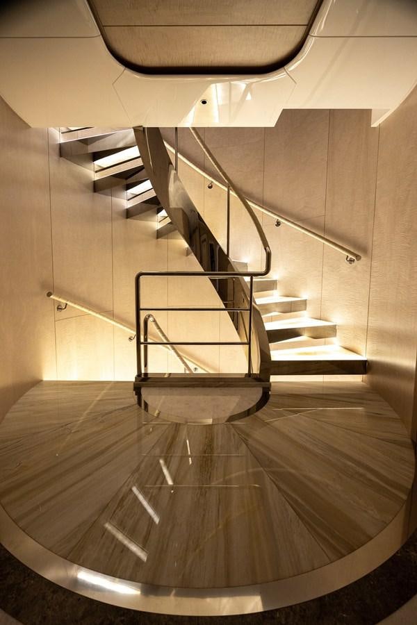 a metal stairwell with a metal frame aboard ANCORA Yacht for Sale