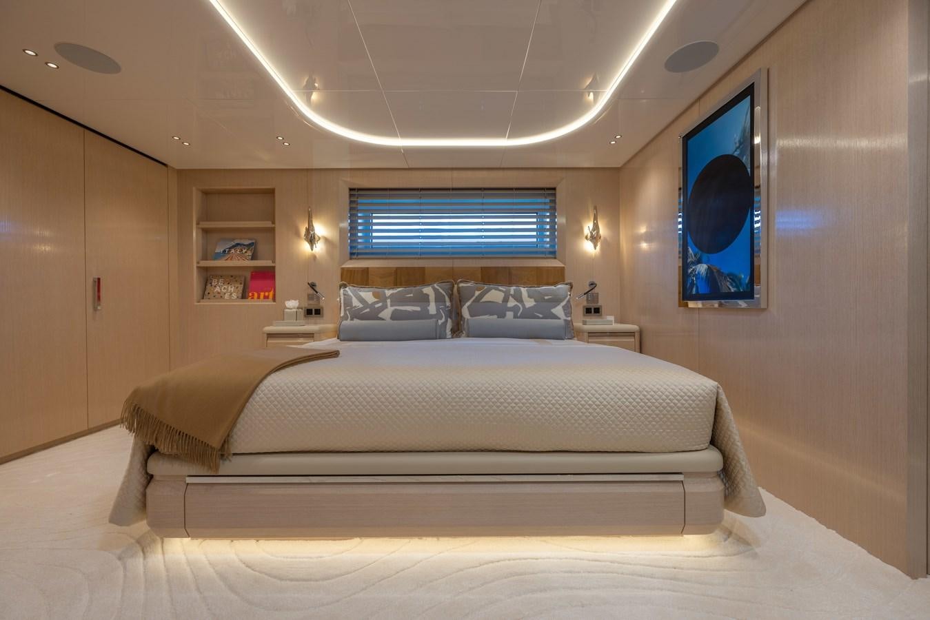 a bed in a room aboard ANCORA Yacht for Sale
